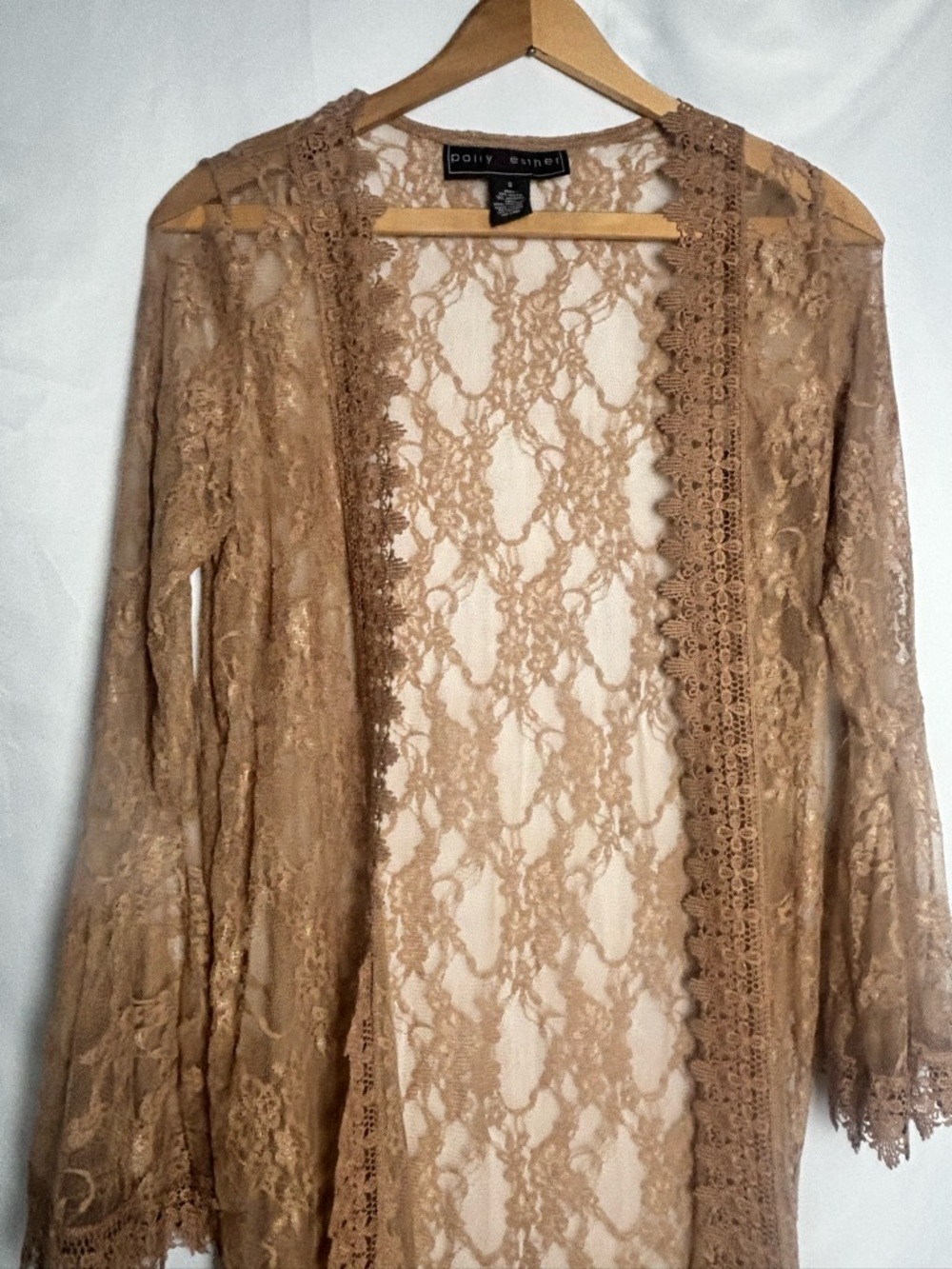 Polly & Esther Sheer Lace Duster Robe - Taupe - Picture 2 of 8